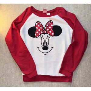 Disney Girls Size Lg (10-12) Long Sleeve Minnie Mouse Shirt Terry Cloth Frontt